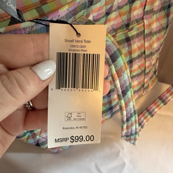 Vera Bradley Medium Tote Bag Purse Shoulder Bag in Gingham Plaid Pattern - Picture 6 of 13